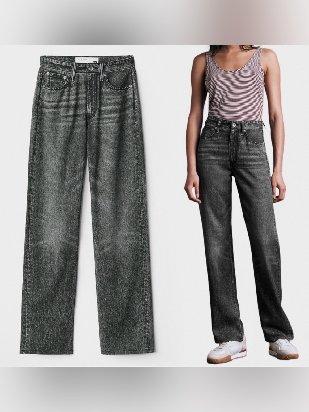Rag & Bone Alex Liquid Tencel Miramar Straight Jean Trousers Black Magic Size 30